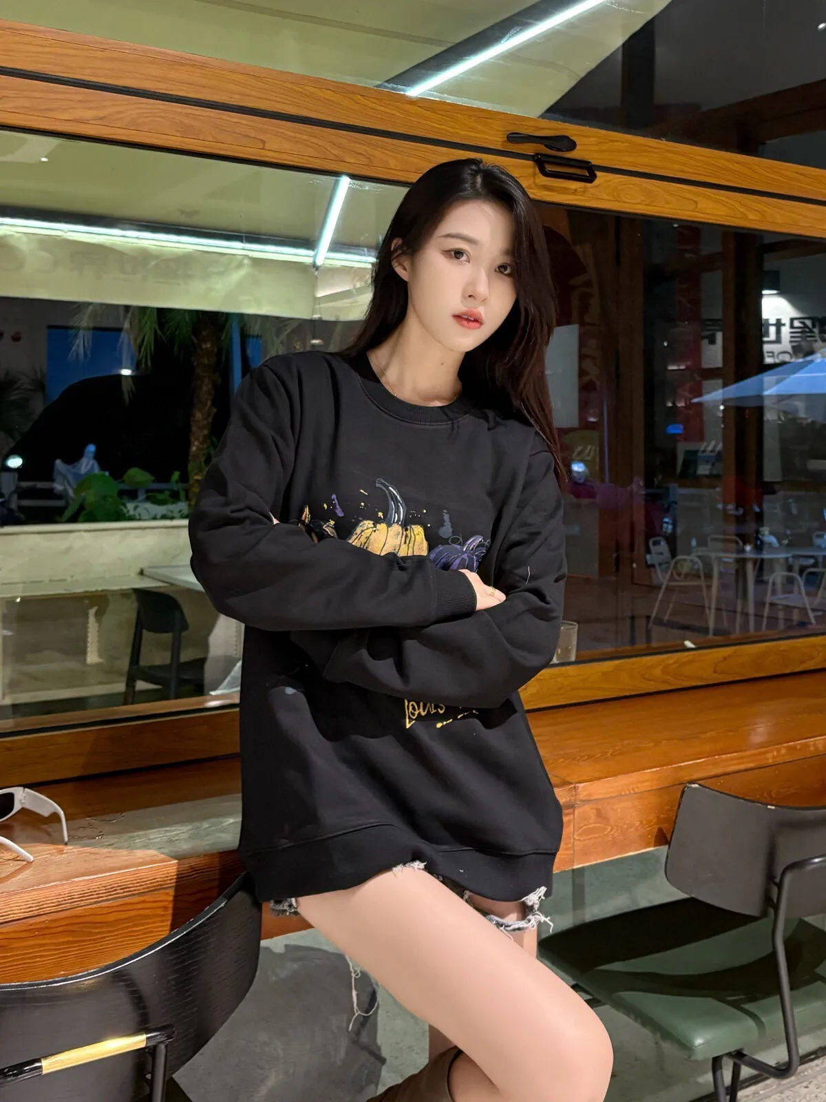 Louis Vuitton/Louis Vuitton 24FW graffiti hand-painted pumpkin round neck sweatshirt
